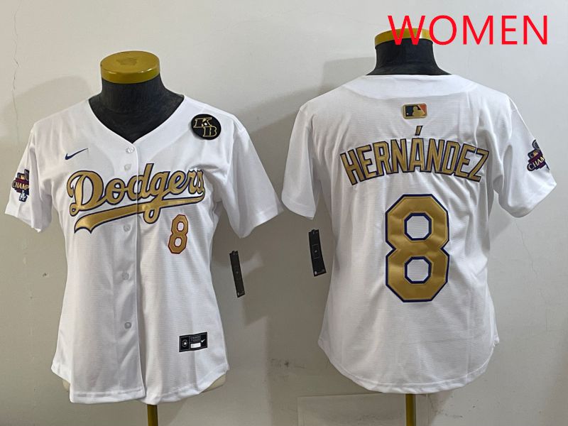Women Los Angeles Dodgers #8 Hernandez White Gold Game Nike 2025 MLB Jersey style 4295->women mlb jersey->Women Jersey
